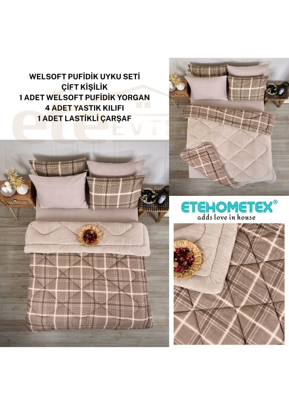 ETE HOMETEX ÇİFT KİŞİLİK WELSOFT UYKU SETİ SAFİR BEJ 8696474231985